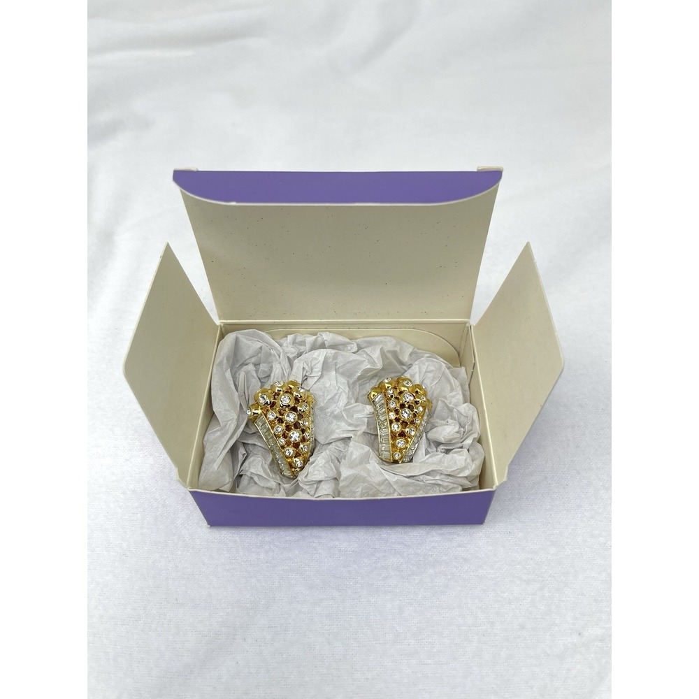 Elizabeth Taylor Avon‎ Evening Star Earrings Gold Tone & Rhinestone Clip-on Vtg